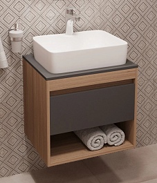 Teymi Тумба с раковиной Ritta 55 дуб эврика/графит матовый подвесная T60523 раковина T50310 – фотография-1