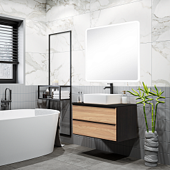 Runo Мебель для ванной Мальта 85 Tre подвесная дуб/черная – фотография-2