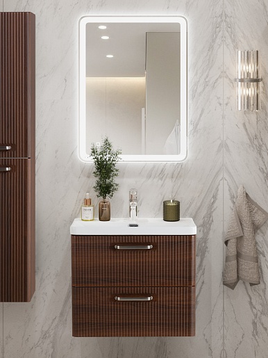 BelBagno Тумба с раковиной Due 60 подвесная Noce ручки Матовый атласный никель – фотография-10