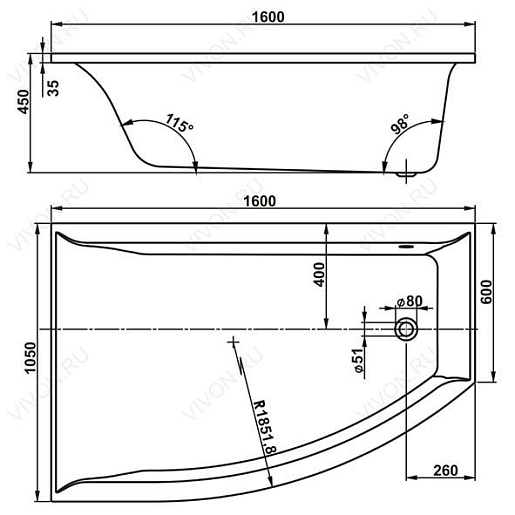 Vagnerplast Акриловая ванна VERONELA OFFSET 160x105 L – картинка-3