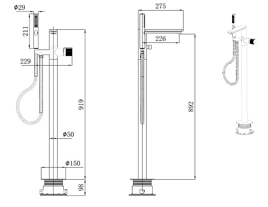 Allen Brau Смеситель для ванны Liberty 5.33012-31 (с внутренней частью) черный матовый – картинка-5