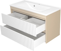 Brevita Тумба с раковиной Balaton 100 подвесная белая/бежевая – фотография-6