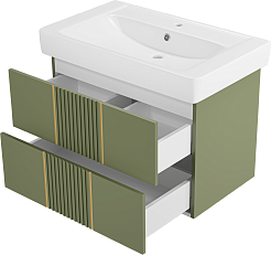 Brevita Тумба с раковиной Vega 80 подвесная зеленая/золото – фотография-5