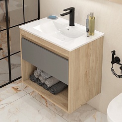 Teymi Тумба с раковиной Vitra 70 подвесная дуб/графит – фотография-4