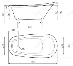 Фэма Ванна из литьевого мрамора Салерно (ножки золото, слив-перелив золото) – фотография-11