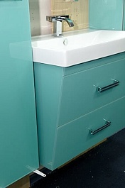 Misty Тумба с раковиной Джулия QVATRO 90 подвесная конус голубая – фотография-4