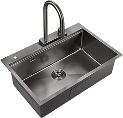Milacio Мойка кухонная Denia 75 Steel со смесителем вороненая сталь – фотография-2