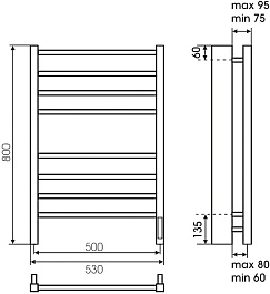 Terminus Полотенцесушитель электрический Сицилия П8 500x800 черный муар – фотография-4
