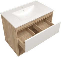 Teymi Тумба с раковиной Vitra 75 Волна подвесная дуб/белый – фотография-2