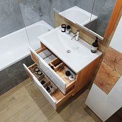 Бриклаер Мебель для ванной Форест 80 Mario подвесная белый/дуб золотой – фотография-7