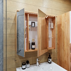 Бриклаер Мебель для ванной Форест 80 Mario подвесная белый/дуб золотой – фотография-9