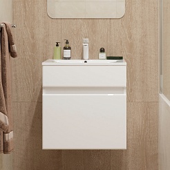 Mixline Тумба с раковиной Брикс 50 подвесная белая – фотография-4