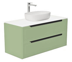 Зов Тумба с раковиной Севилья 100 подвесная фисташковая/столешница белая – фотография-1