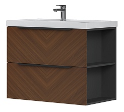 Equil Тумба под раковину Forest 80 2 ящика подвесная орех/графит – фотография-1
