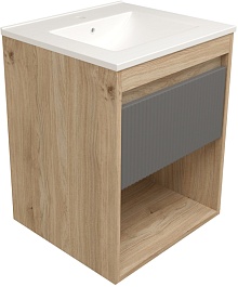 Teymi Тумба с раковиной Vitra 50 Волна подвесная дуб/графит – фотография-1