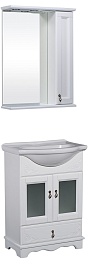 Bas Мебель для ванной Варна 60 белый, вставки стекло, ящик, зеркало-шкаф – фотография-1