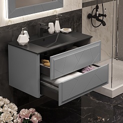 Opadiris Мебель для ванной Луиджи 90 подвесная серая матовая/антрацит – фотография-8