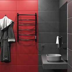 Aringa Полотенцесушитель электрический Берген 80x50 AR03007BL с полкой черный – фотография-4