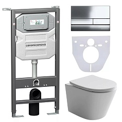 Ceramicanova Подвесной унитаз Balearica Rimless с шумоизоляционной панелью CN1000 с системой инсталляции Envision кнопка Flat хром – фотография-1