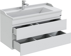 СанТа Тумба с раковиной Марс 100 2 ящика подвесная белая – фотография-2