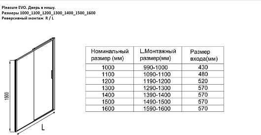 Aquanet Душевая дверь в нишу Pleasure Evo 120 AE65-N120-CT профиль хром стекло прозрачное – картинка-19