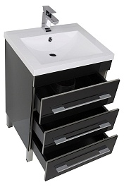 Aquanet Тумба с раковиной Верона 58 напольная, ящики, черная – фотография-3