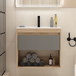 Teymi Тумба с раковиной Vitra 70 подвесная дуб/графит – фотография-3