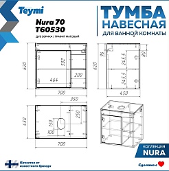 Teymi Тумба с раковиной Nura 70 дуб эврика/графит матовый T60530 раковина T50105 – фотография-3