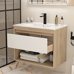 Teymi Тумба с раковиной Vitra 80 подвесная дуб/белый – фотография-5