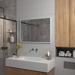 Continent Зеркало Frame White Led 900x700 – фотография-7