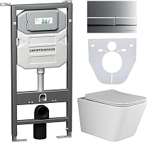 Ceramicanova Подвесной унитаз Metric Rimless с шумоизоляционной панелью CN1000 с системой инсталляции Envision кнопка Flat хром матовый