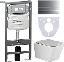 Ceramicanova Подвесной унитаз Metric Rimless с шумоизоляционной панелью CN1000 с системой инсталляции Envision кнопка Flat хром матовый – фотография-1