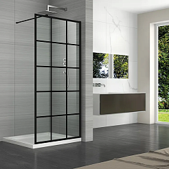 Ceruttispa Душевое ограждение Muza T80 профиль черный стекло прозрачное с рисунком – фотография-2