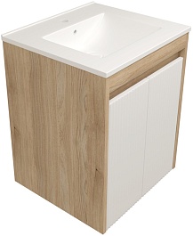 Teymi Тумба с раковиной Netta 50 Волна подвесная дуб/белый – фотография-1