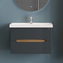 Onika Тумба с раковиной Айленд 80 подвесная графит/дуб крафт – фотография-5