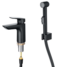 Aquatek Комплект для раковины Вега AQ1012MB с гигиеническим душем, матовый черный – фотография-1