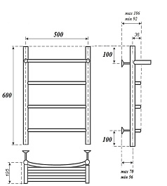 Point Полотенцесушитель водяной П3 500x600 PN04156P с полкой хром – фотография-3