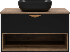 Brevita Тумба с раковиной Bergen 90 подвесная дуб галифакс олово/черная – фотография-2