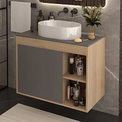 Teymi Тумба с раковиной Nura 80 Lori 50 подвесная дуб/графит – фотография-3