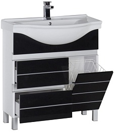 Aquanet Тумба с раковиной "Доминика 80" черная с б/к – фотография-2
