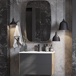 Акватон Мебель для ванной Сохо 75 R подвесная дуб веллингтон/графит софт – фотография-1