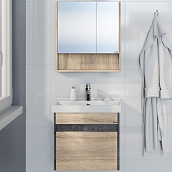 СанТа Мебель для ванной Мира 60 подвесная янтарное дерево/черная – фотография-1