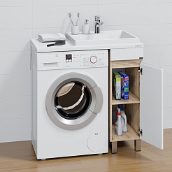 СанТа Мебель для ванной под стиральную машину Марс 90 R белая/янтарное дерево – фотография-5