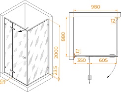 RGW Душевой уголок Stilvoll SV-040B 100x90 профиль черный стекло матовое сатинат – фотография-7