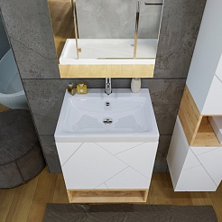 Бриклаер Тумба с раковиной Кристалл 50 с нишей белая/дуб бунратти – фотография-4