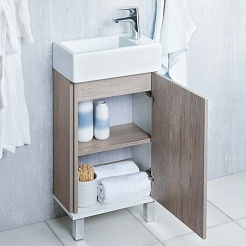 Акватон Тумба с раковиной Эмма 45 белая/дуб наварра – фотография-4