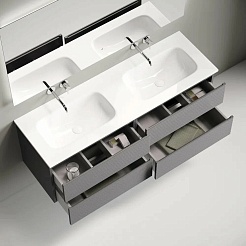 Sancos Тумба с раковиной Folk 140 grey soft раковина Grace 141 с двумя чашами CN7022wx – фотография-8