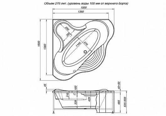 Aquanet Акриловая ванна Margarita 150x150 (г/м, а/м, сп/м, с/п) – фотография-8