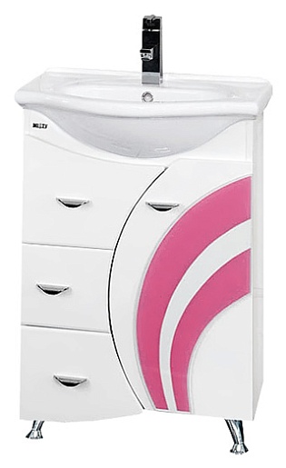 Misty Мебель для ванной Каролина 60 3 ящика R розовое стекло – картинка-3