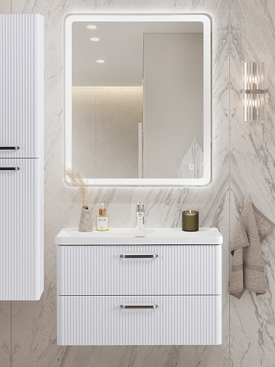 BelBagno Тумба с раковиной Due 80 подвесная Bianco Lucido ручки Матовый атласный никель – фотография-10